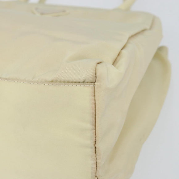 PRADA Tote Bag Nylon Ivory Silver Auth ar13818