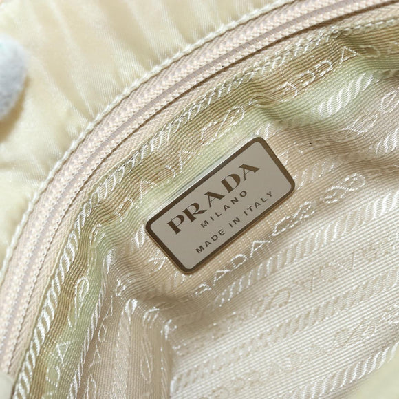 PRADA Tote Bag Nylon Ivory Silver Auth ar13818