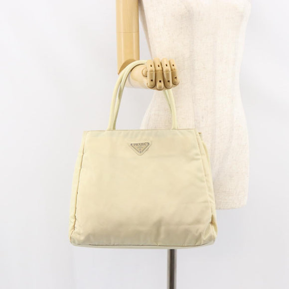 PRADA Tote Bag Nylon Ivory Silver Auth ar13818
