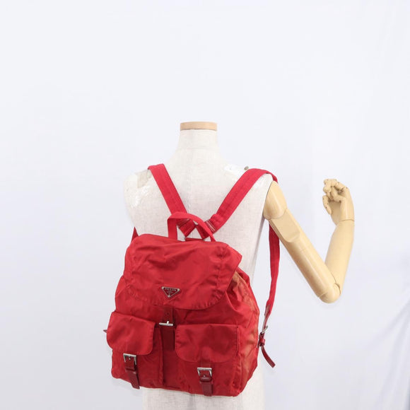 PRADA Backpack Nylon Red Silver Auth ar13819