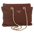 PRADA Chain Tote Bag Nylon Gold Brown Auth ar13820-1