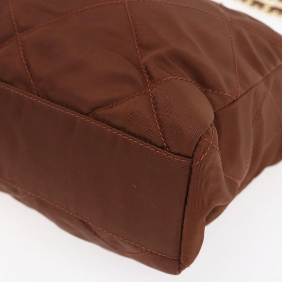 PRADA Chain Tote Bag Nylon Gold Brown Auth ar13820