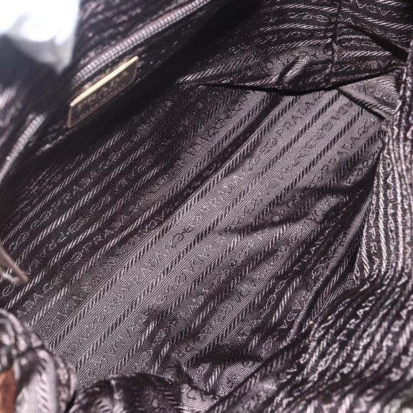 PRADA Chain Tote Bag Nylon Gold Brown Auth ar13820