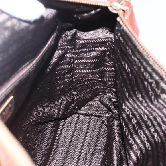 PRADA Chain Tote Bag Nylon Gold Brown Auth ar13820