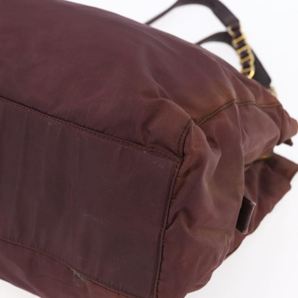 PRADA Chain Tote Bag Nylon Bordeaux Gold Auth ar13821