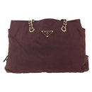 PRADA Chain Tote Bag Nylon Bordeaux Gold Auth ar13821-2