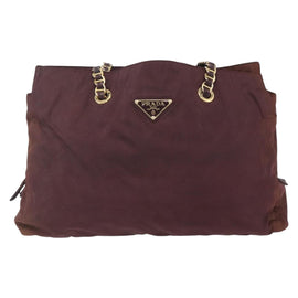 PRADA Chain Tote Bag Nylon Bordeaux Gold Auth ar13821 - 0