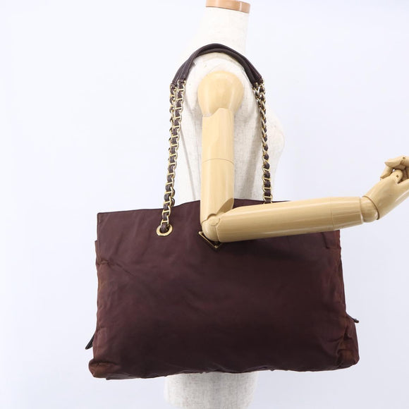 PRADA Chain Tote Bag Nylon Bordeaux Gold Auth ar13821
