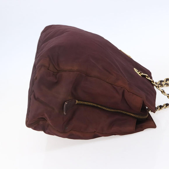 PRADA Chain Tote Bag Nylon Bordeaux Gold Auth ar13821