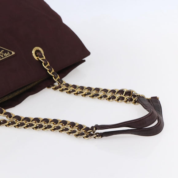 PRADA Chain Tote Bag Nylon Bordeaux Gold Auth ar13821