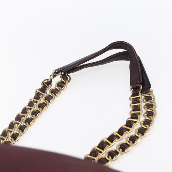 PRADA Chain Tote Bag Nylon Bordeaux Gold Auth ar13821