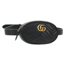 GUCCI GG Marmont Waist Bag Leather Black Gold 476434 Auth ar13822A-1