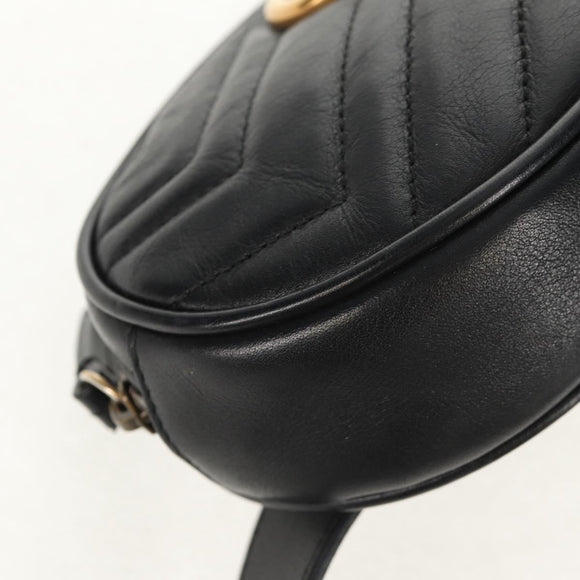 GUCCI GG Marmont Waist Bag Leather Black Gold 476434 Auth ar13822A
