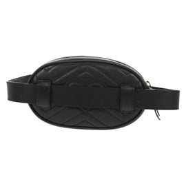 GUCCI GG Marmont Waist Bag Leather Black Gold 476434 Auth ar13822A - 0