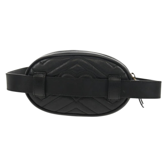 GUCCI GG Marmont Waist Bag Leather Black Gold 476434 Auth ar13822A
