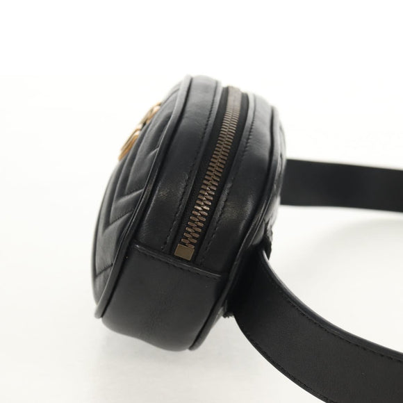 GUCCI GG Marmont Waist Bag Leather Black Gold 476434 Auth ar13822A