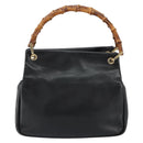 GUCCI Bamboo Hand Bag Leather Black Gold 000 2865 0575 Auth ar13837-2