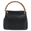 GUCCI Bamboo Hand Bag Leather Black Gold 000 2865 0575 Auth ar13837-3