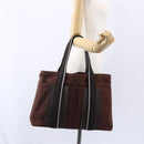 HERMES Trocha Horizontal Zonal MM Tote Bag Canvas Brown Silver Auth ar13839-22