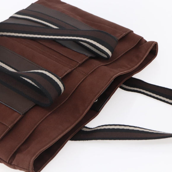 HERMES Trocha Horizontal Zonal MM Tote Bag Canvas Brown Silver Auth ar13839