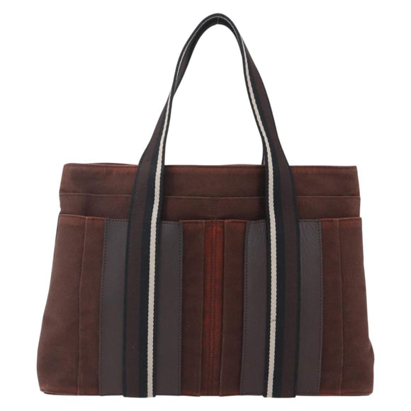 HERMES Trocha Horizontal Zonal MM Tote Bag Canvas Brown Silver Auth ar13840