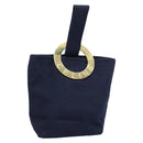 CELINE Circle Pouch Nylon Navy Gold Auth ar13841-1
