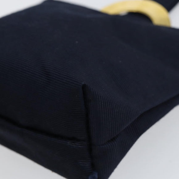 CELINE Circle Pouch Nylon Navy Gold Auth ar13841