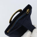 CELINE Circle Pouch Nylon Navy Gold Auth ar13841-10