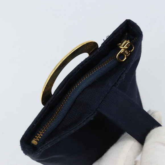 CELINE Circle Pouch Nylon Navy Gold Auth ar13841
