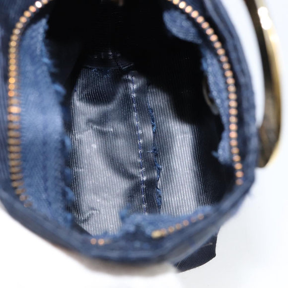 CELINE Circle Pouch Nylon Navy Gold Auth ar13841