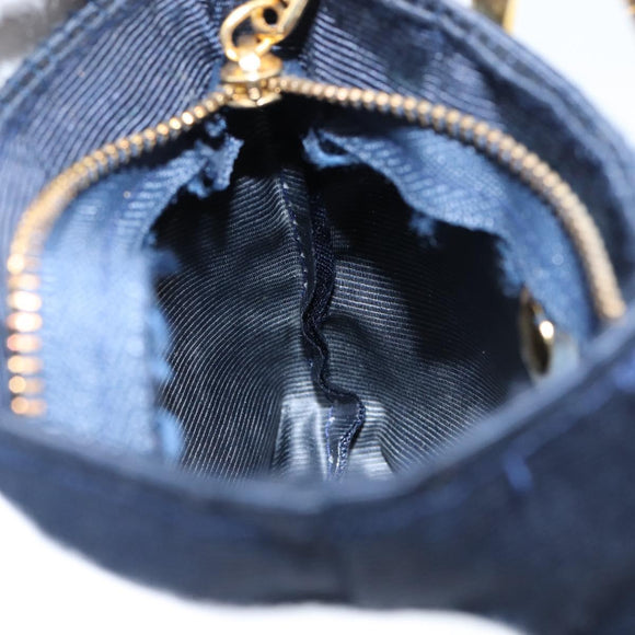 CELINE Circle Pouch Nylon Navy Gold Auth ar13841