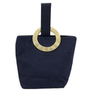 CELINE Circle Pouch Nylon Navy Gold Auth ar13841-13