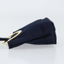 CELINE Circle Pouch Nylon Navy Gold Auth ar13841-4