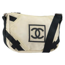 CHANEL Sports COCO Mark Shoulder Bag Canvas Beige Silver CC Auth ar13844-1