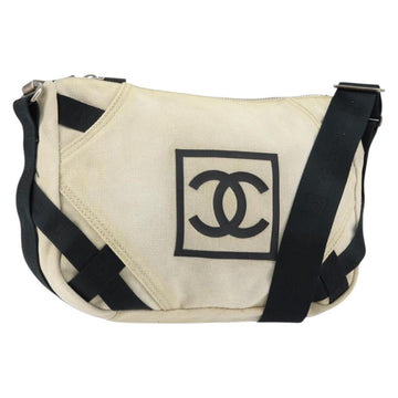 CHANEL Sports COCO Mark Shoulder Bag Canvas Beige Silver CC Auth ar13844