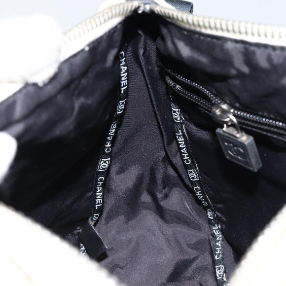 CHANEL Sports COCO Mark Shoulder Bag Canvas Beige Silver CC Auth ar13844