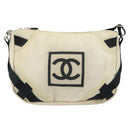 CHANEL Sports COCO Mark Shoulder Bag Canvas Beige Silver CC Auth ar13844-2