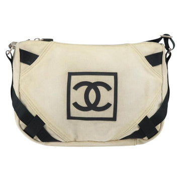 CHANEL Sports COCO Mark Shoulder Bag Canvas Beige Silver CC Auth ar13844 - 0