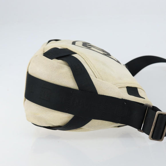 CHANEL Sports COCO Mark Shoulder Bag Canvas Beige Silver CC Auth ar13844