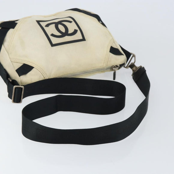 CHANEL Sports COCO Mark Shoulder Bag Canvas Beige Silver CC Auth ar13844
