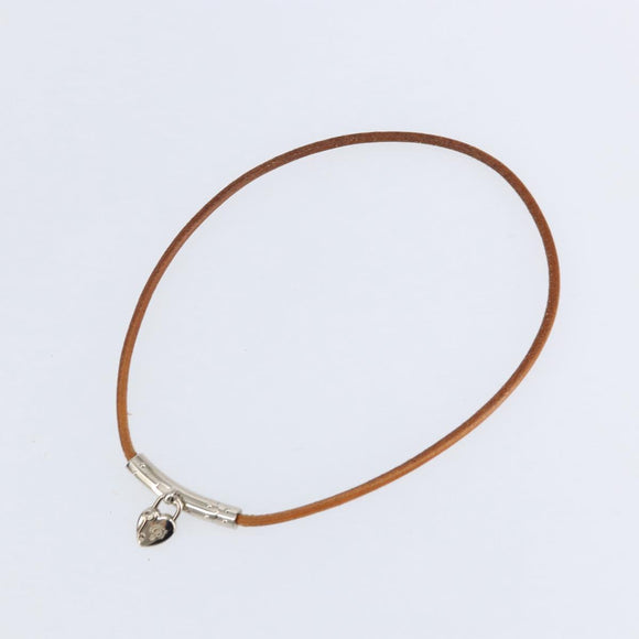 HERMES Choker Heart Cadena Viviride Leather Brown Auth ar13846