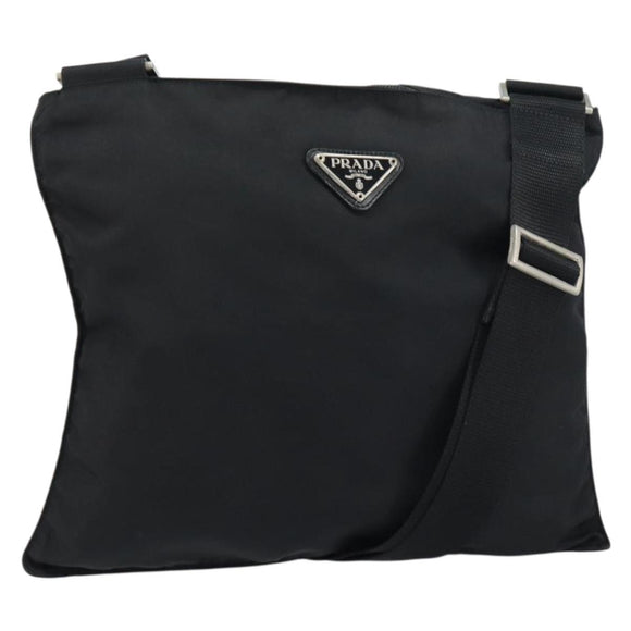 PRADA Shoulder Bag Nylon Silver Black Auth ar13855