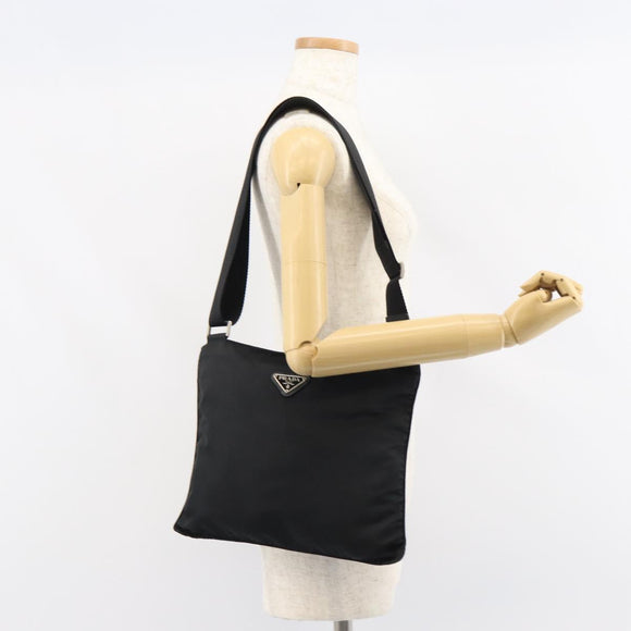 PRADA Shoulder Bag Nylon Silver Black Auth ar13855