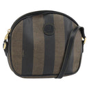 FENDI Pecan Canvas Shoulder Bag PVC Black Brown gold Auth ar13856-1