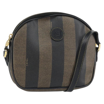 FENDI Pecan Canvas Shoulder Bag PVC Black Brown gold Auth ar13856