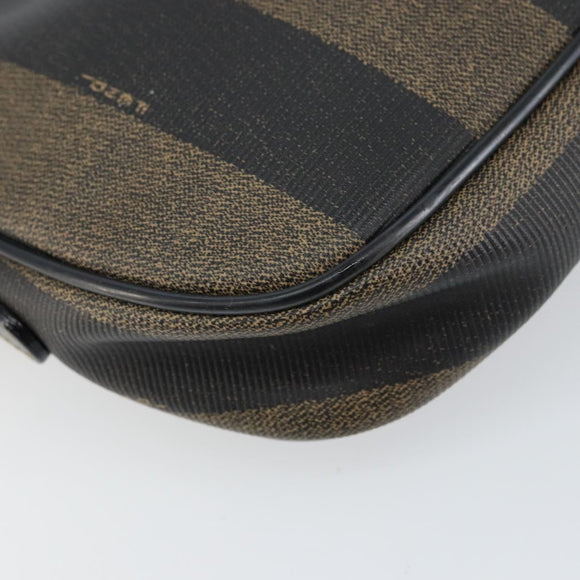 FENDI Pecan Canvas Shoulder Bag PVC Black Brown gold Auth ar13856