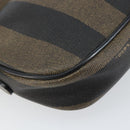 FENDI Pecan Canvas Shoulder Bag PVC Black Brown gold Auth ar13856-16
