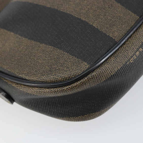 FENDI Pecan Canvas Shoulder Bag PVC Black Brown gold Auth ar13856