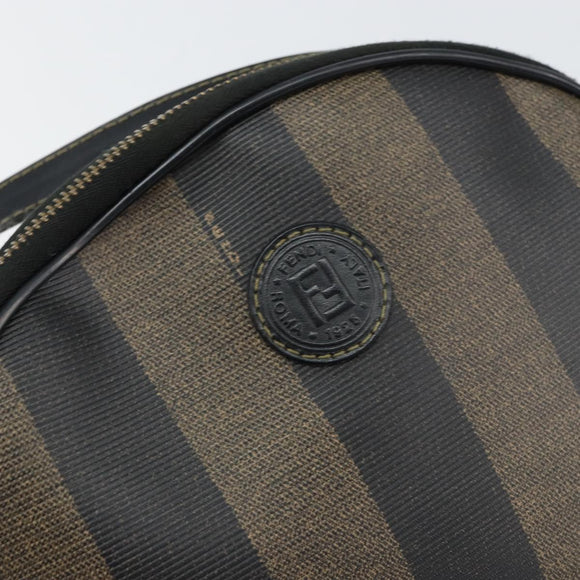 FENDI Pecan Canvas Shoulder Bag PVC Black Brown gold Auth ar13856