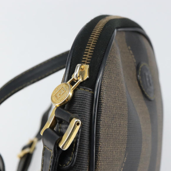 FENDI Pecan Canvas Shoulder Bag PVC Black Brown gold Auth ar13856